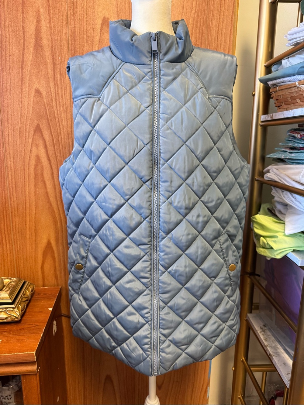 Zenana Outfitters Quilted Steel Blue Puffer Vest XL w/ Pockets
